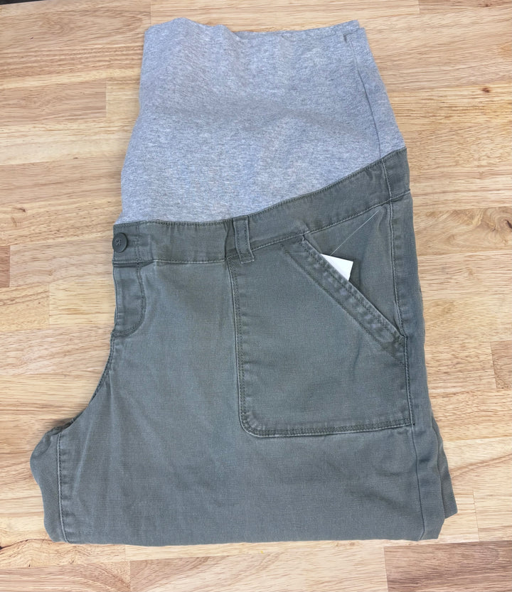 Thyme Maternity Crop Pants (Size XXL, Green Army with Grey Band)