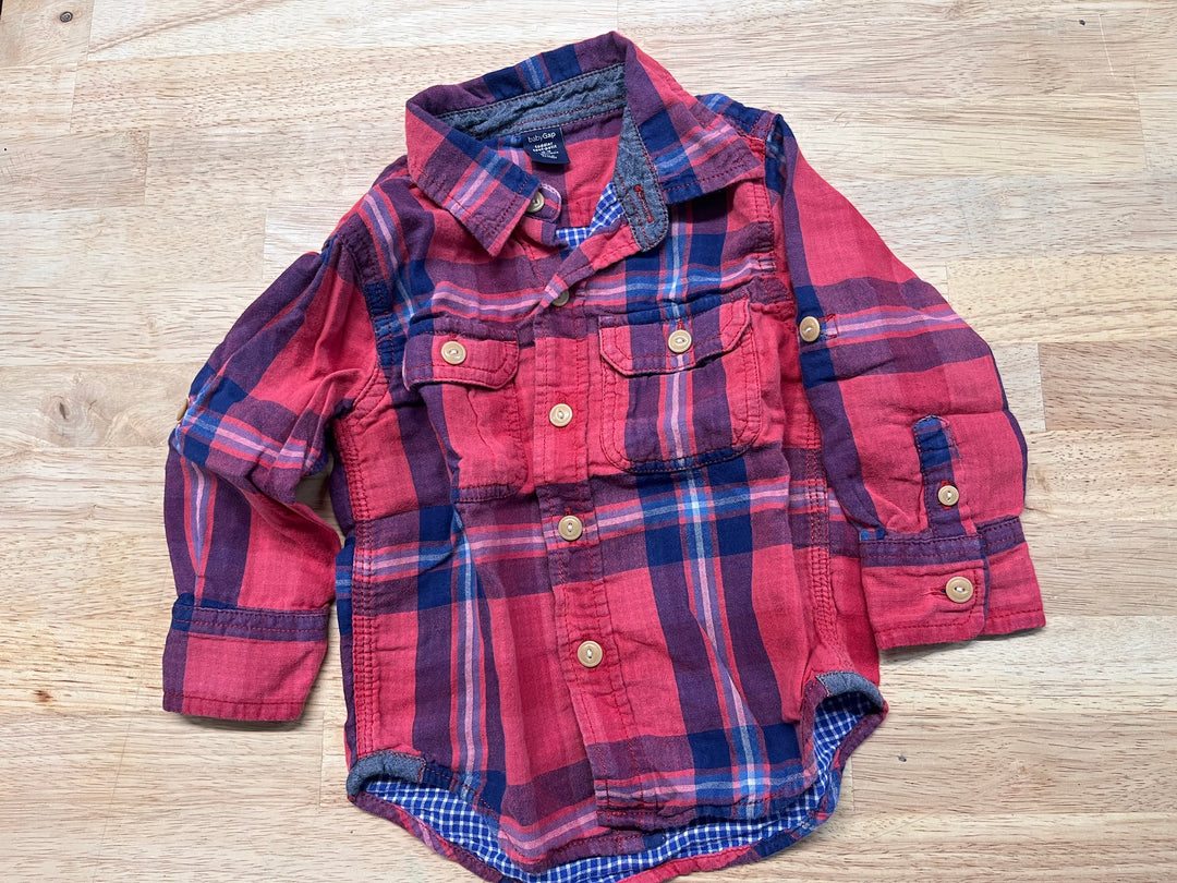 GAP Muslin Button-Up Shirt – Red/Blue Plaid 12-18M
