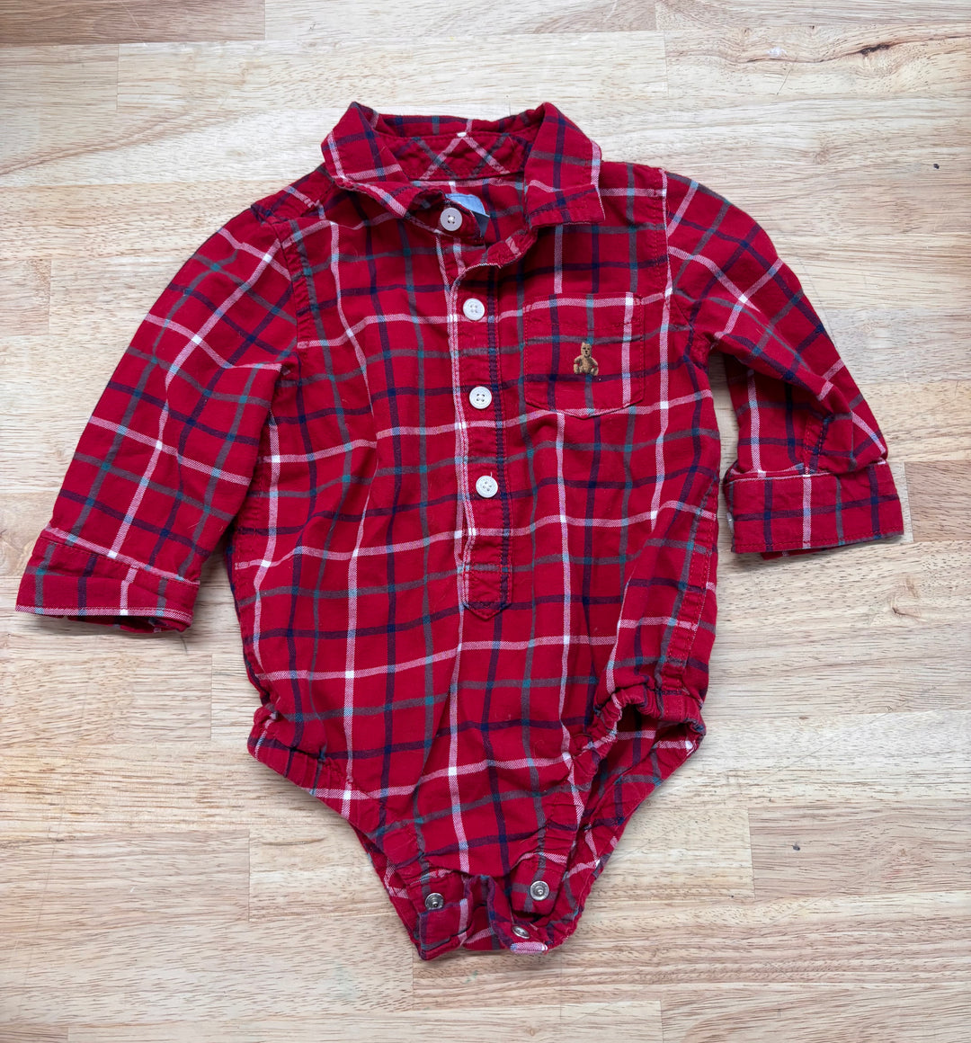 Gap 6–12M Red Plaid Button-Up Bodysuit