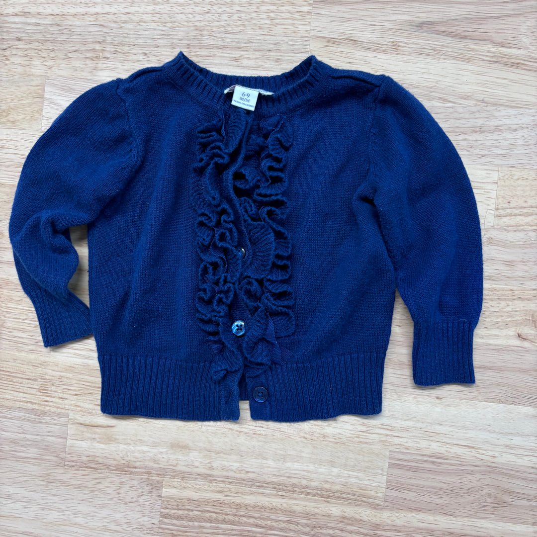 Children's Place 6-9 Month Knit Cardigan (Blue with Ruffles) Imperfect