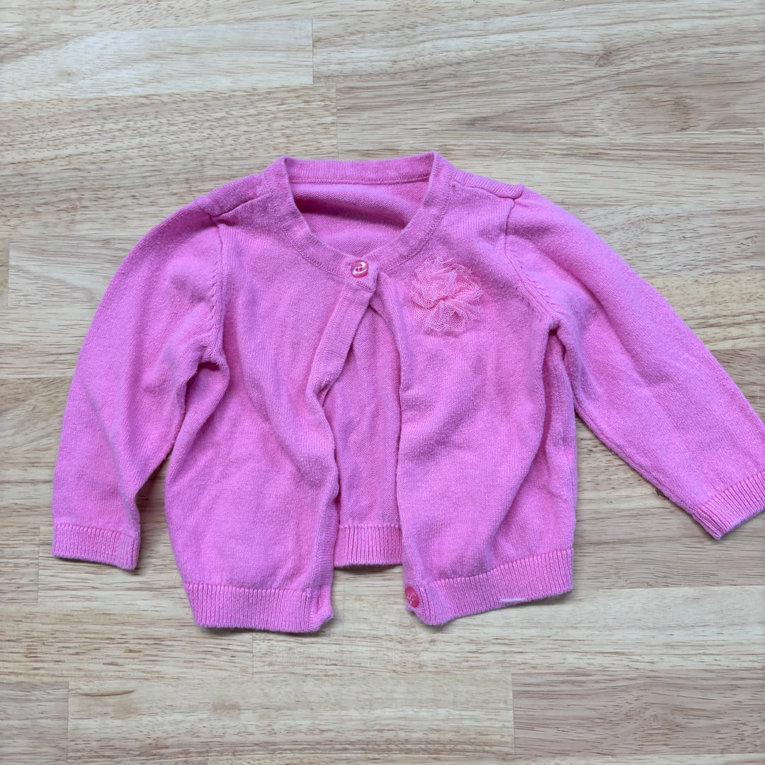 Pink Knit Cardigan 6-9 Month (Pink with Flower Accent)