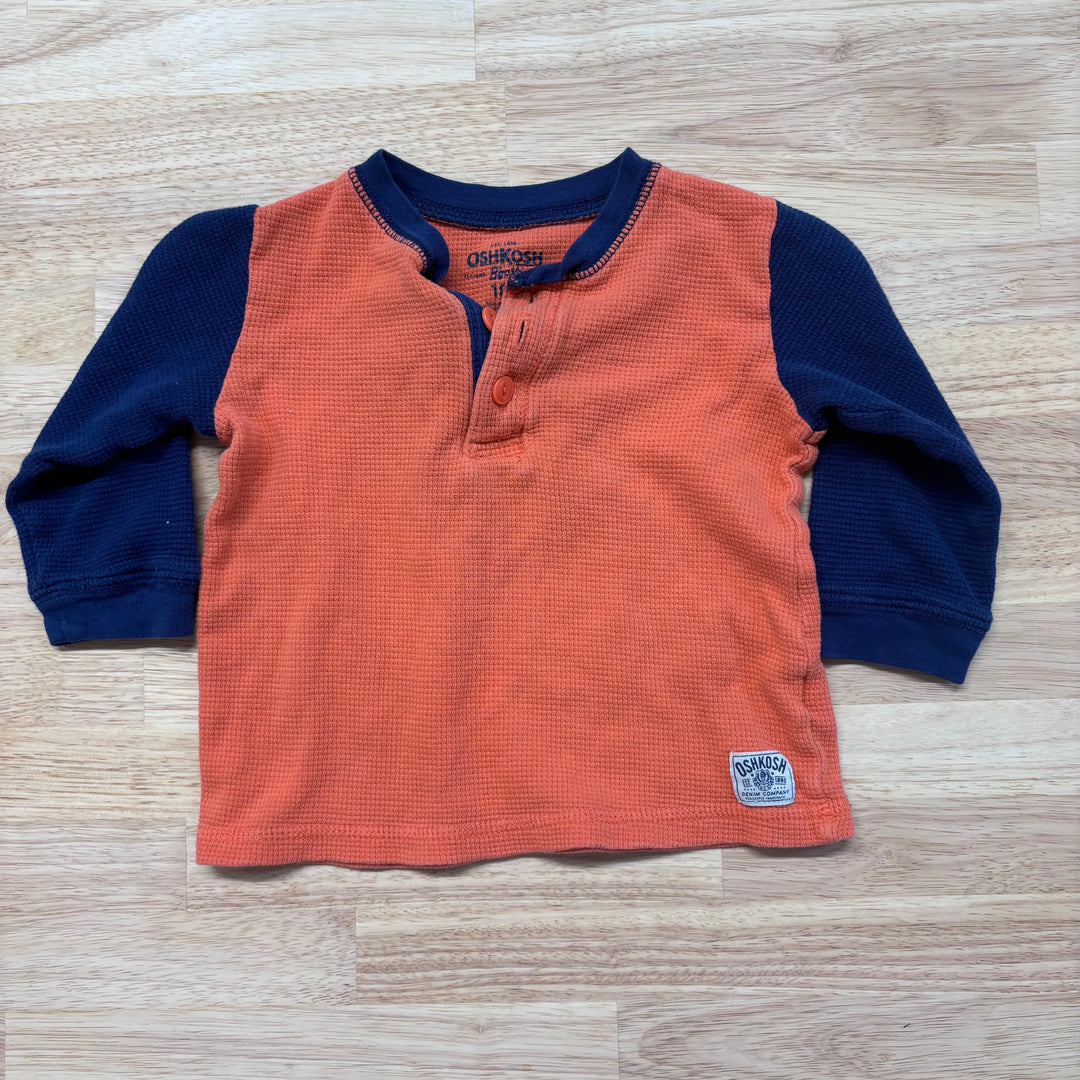 Oshkosh 18 Month Waffle Henley Shirt (Orange & Blue)