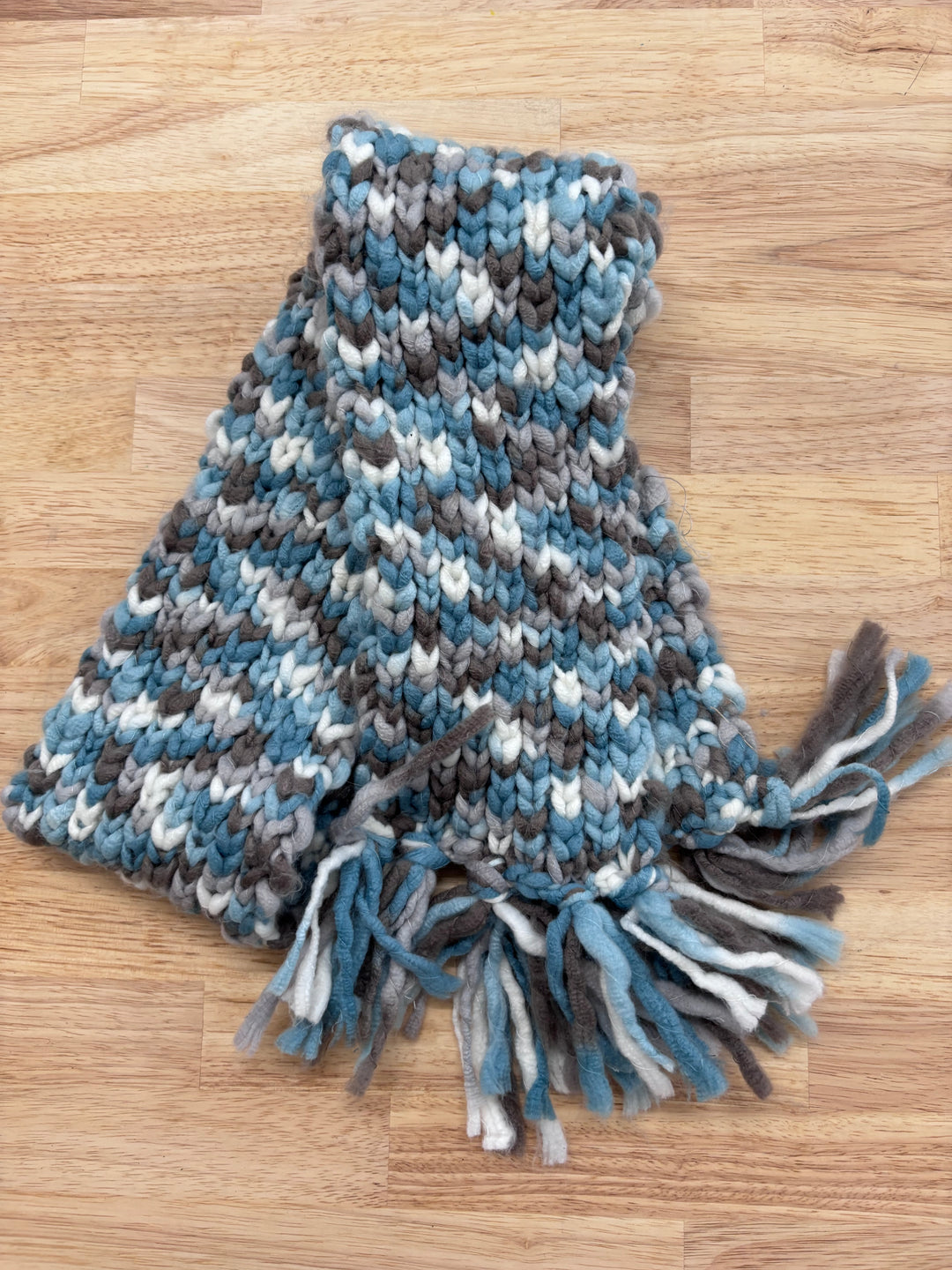 Blue/Grey Knit Scarf with Tassels, One Size