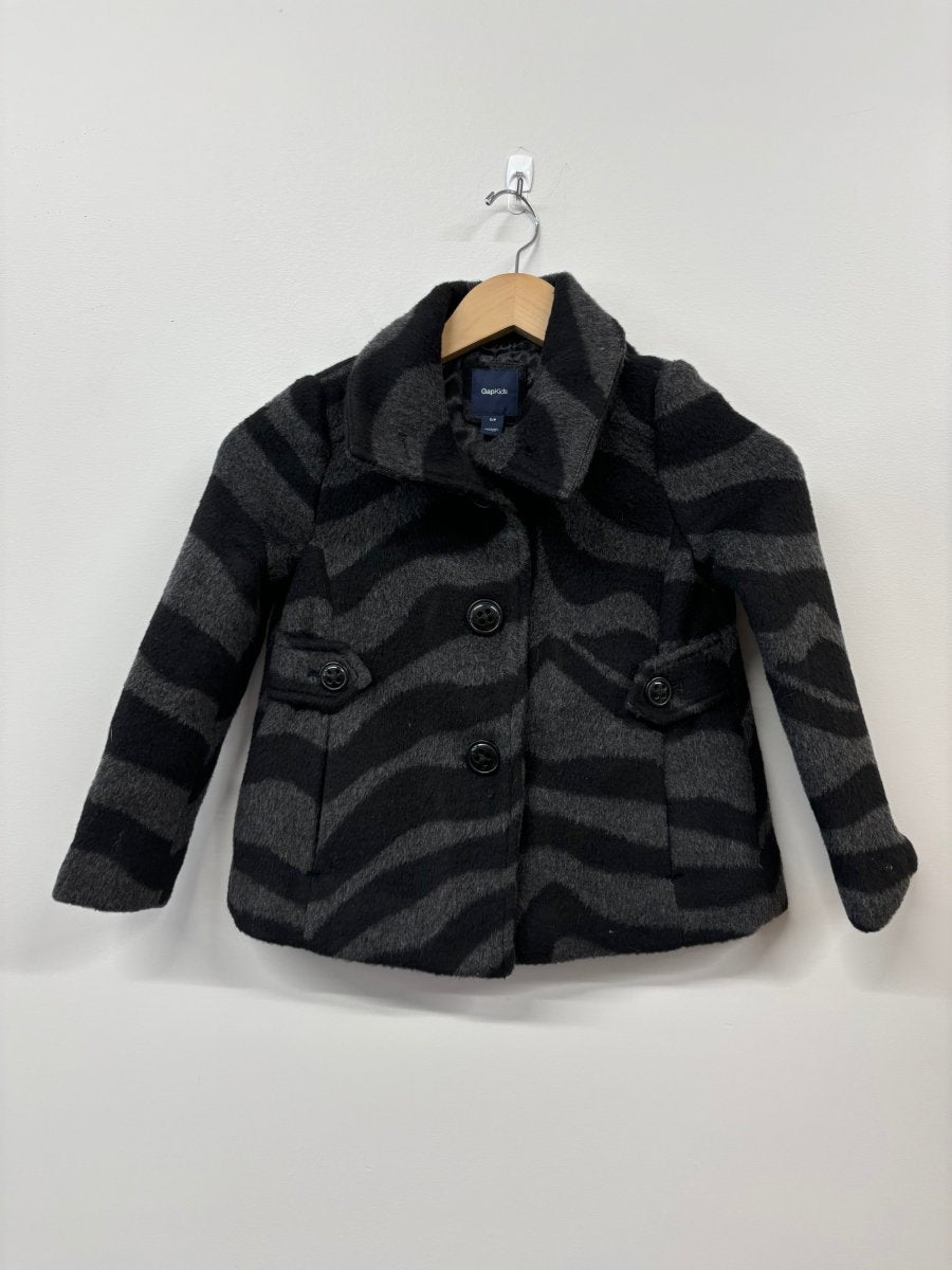 Gap Zebra Stripe Pea Coat – Size 6/7 (Small) – Grey & Black - Nest and Sprout - Consignment