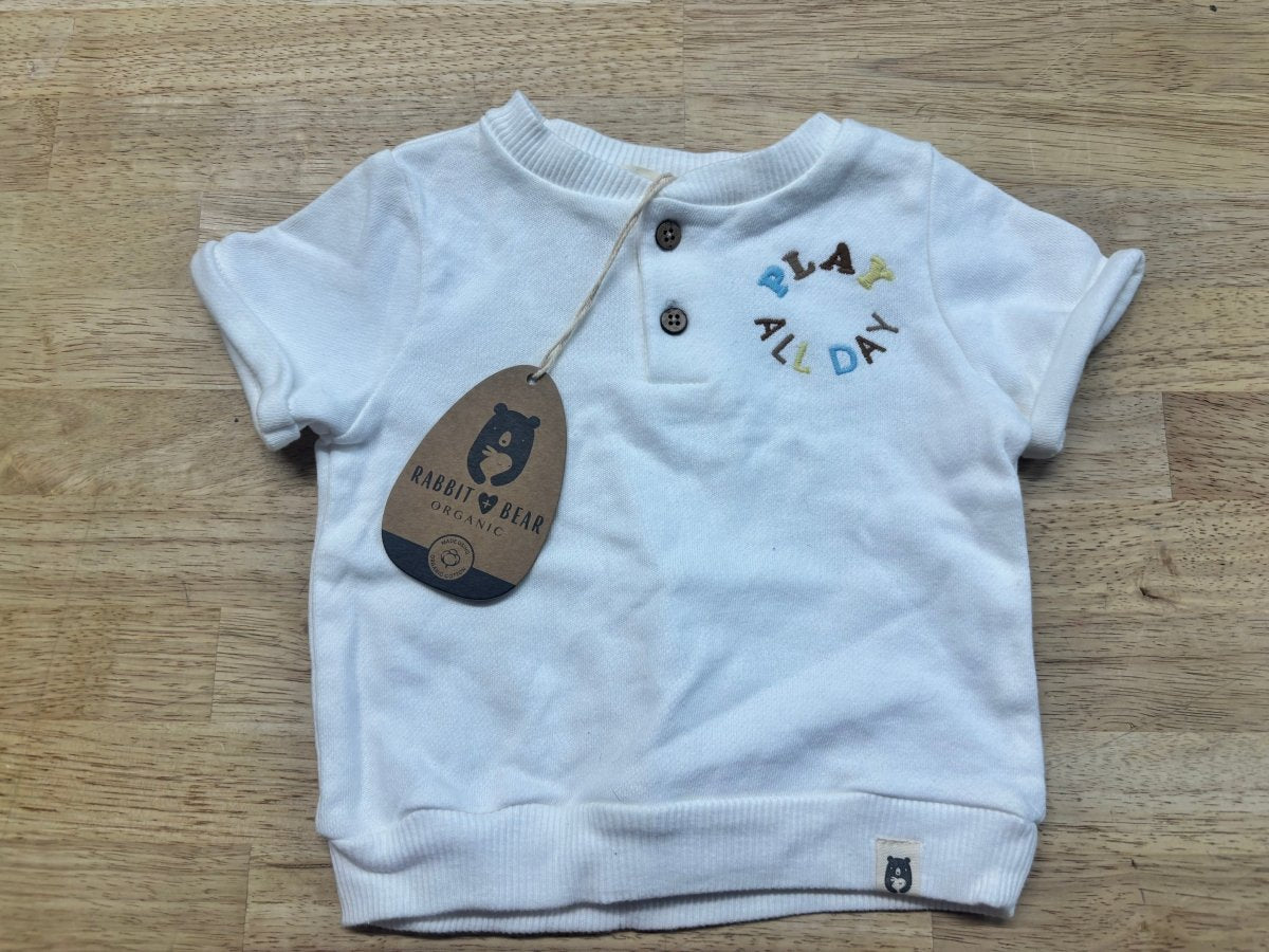Rabbit + Bear Play All Day Sweatshirt – White (NWT) | 12M - Nest and Sprout - Consignment