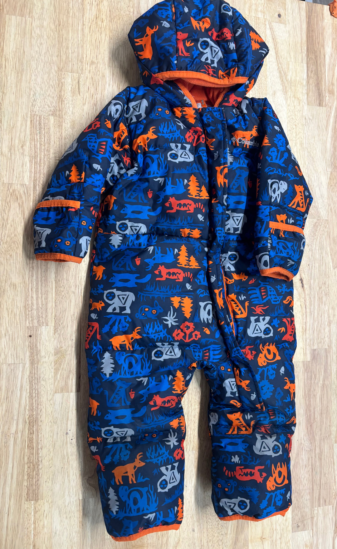 Columbia Down Bunting Suit – Forest Animal Print | 12–18M