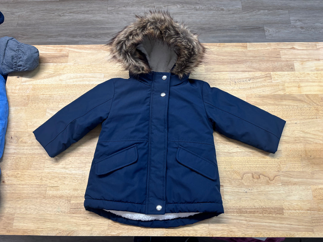 George Faux Fur Trim Parka – Navy | 2T