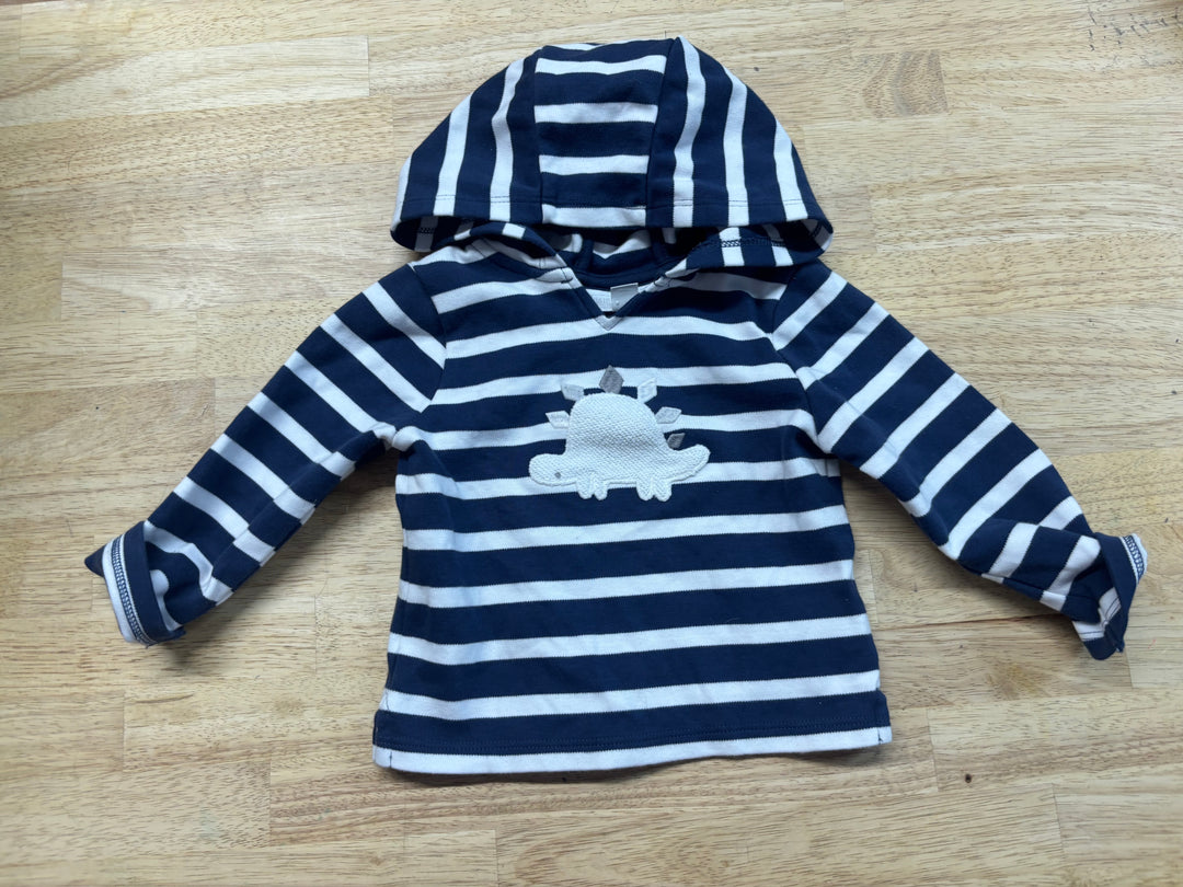 The Little White Company Hooded Shirt – Blue Stripe | 0–12M