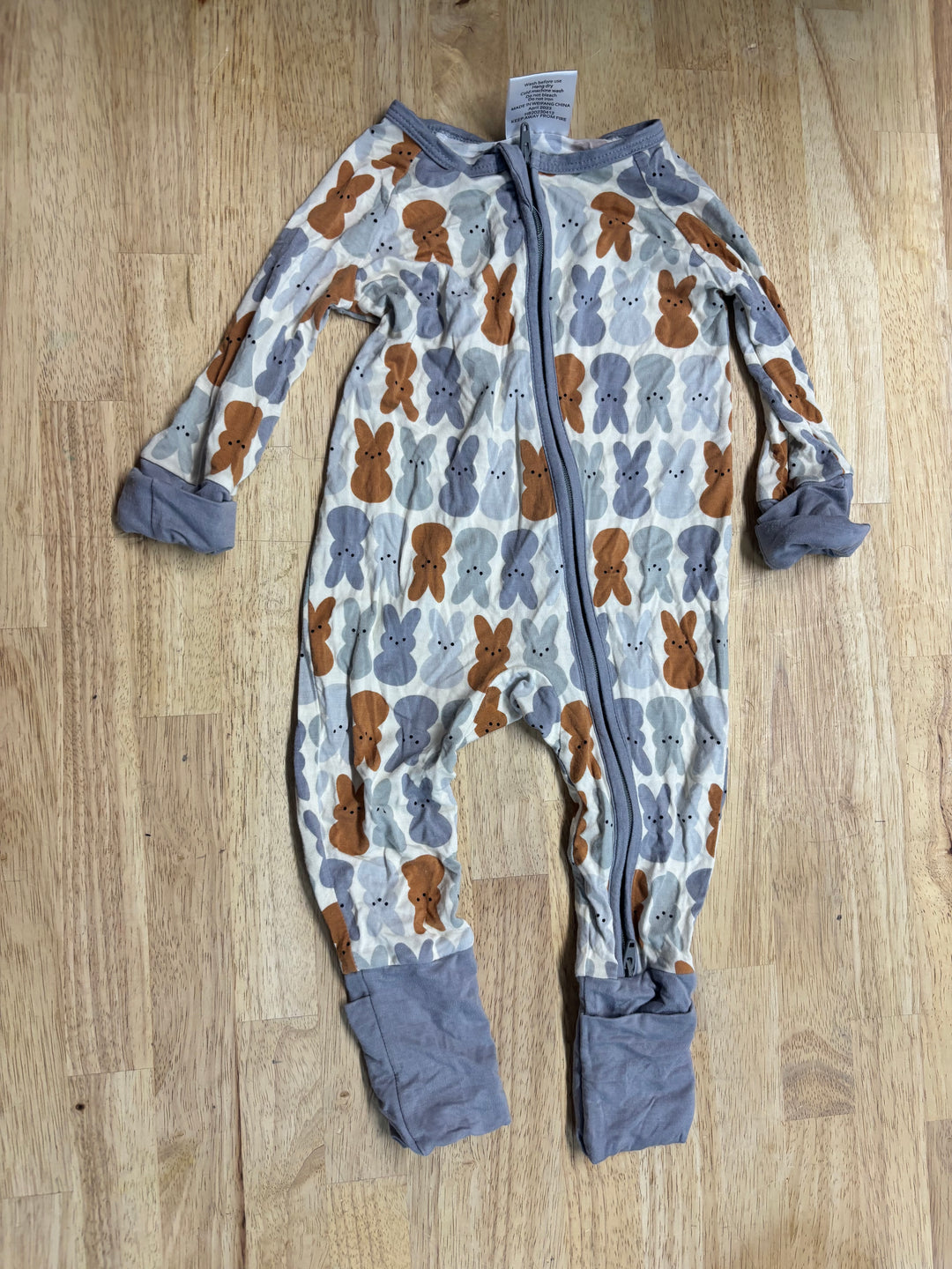 Mebie Baby Footless Romper – Neutral Bunny | 3–6M