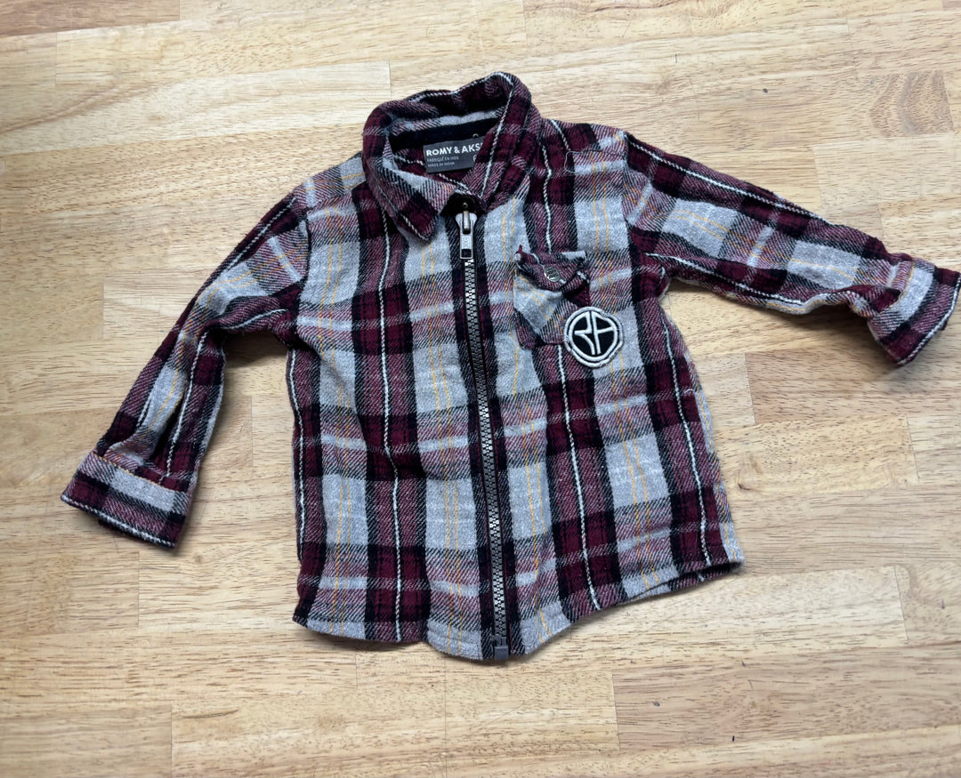 Romy & Aksel Flannel Zip Jacket – Burgundy Plaid | 6M