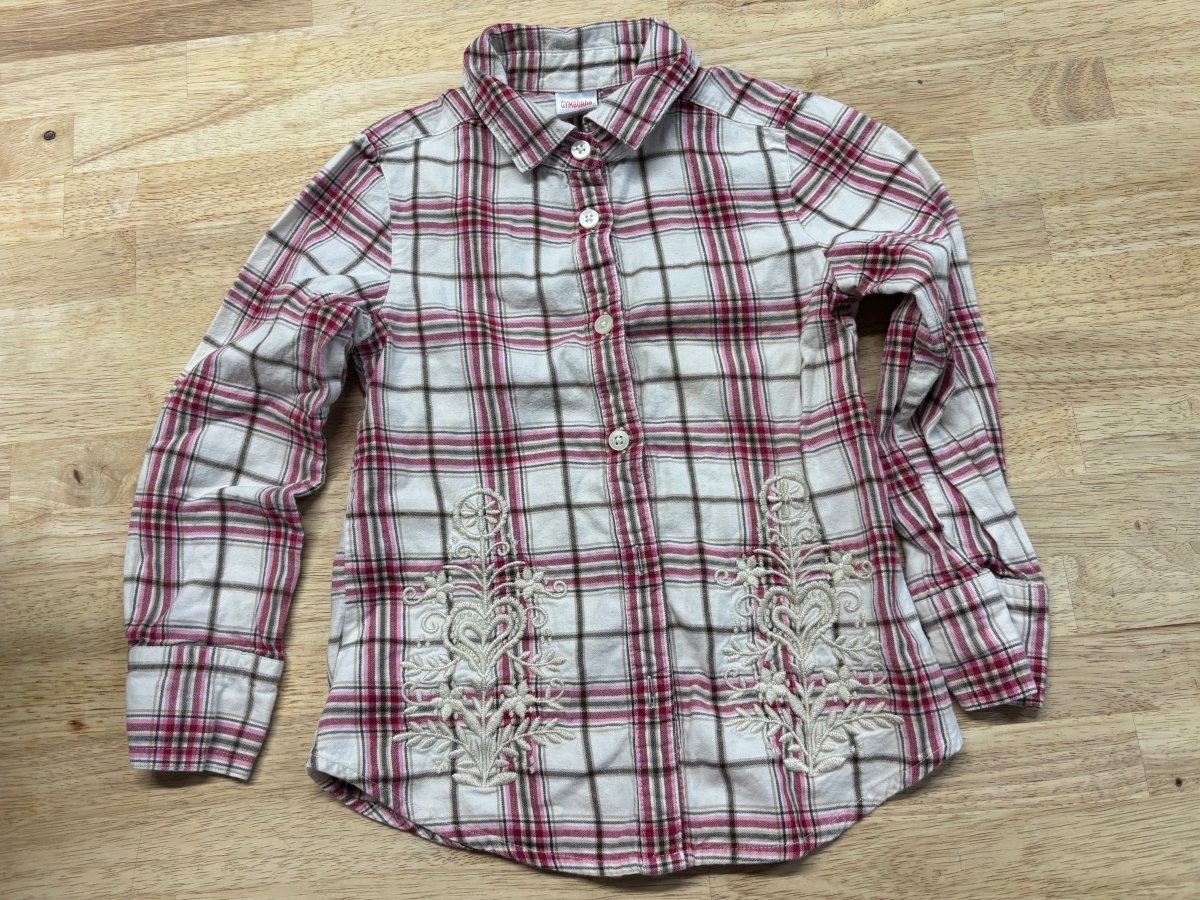 Gymboree Plaid Button - Down Shirt – Beige/Burgundy | Size 6 - Nest and Sprout - Consignment
