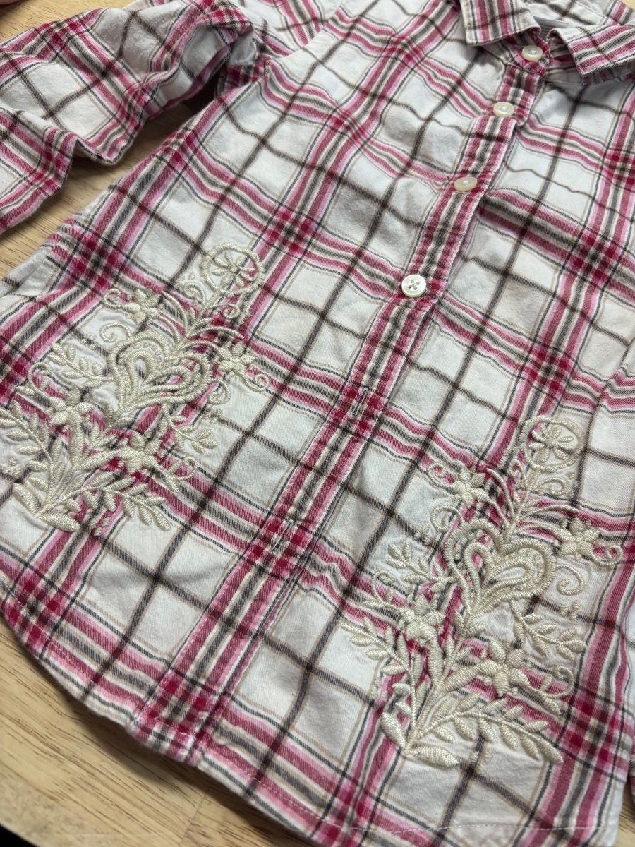 Gymboree Plaid Button - Down Shirt – Beige/Burgundy | Size 6 - Nest and Sprout - Consignment