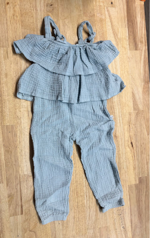 Deux Par Deux Muslin Romper – Light Blue | Size 2