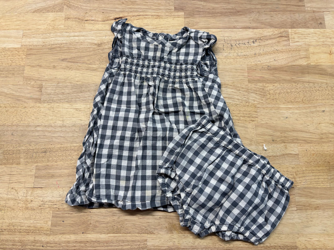 Pehr Gingham Dress & Diaper Cover – Charcoal | 12–18M PLAY