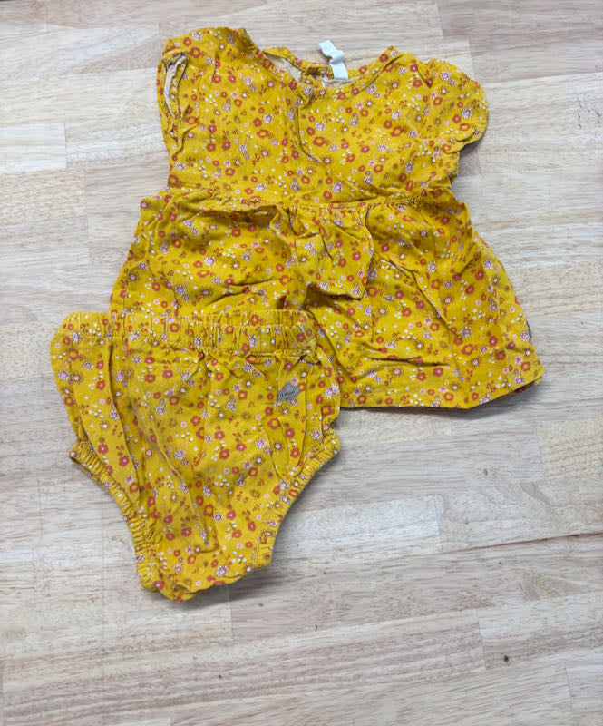 Souris Mini Floral Dress & Diaper Cover – Yellow | 12M