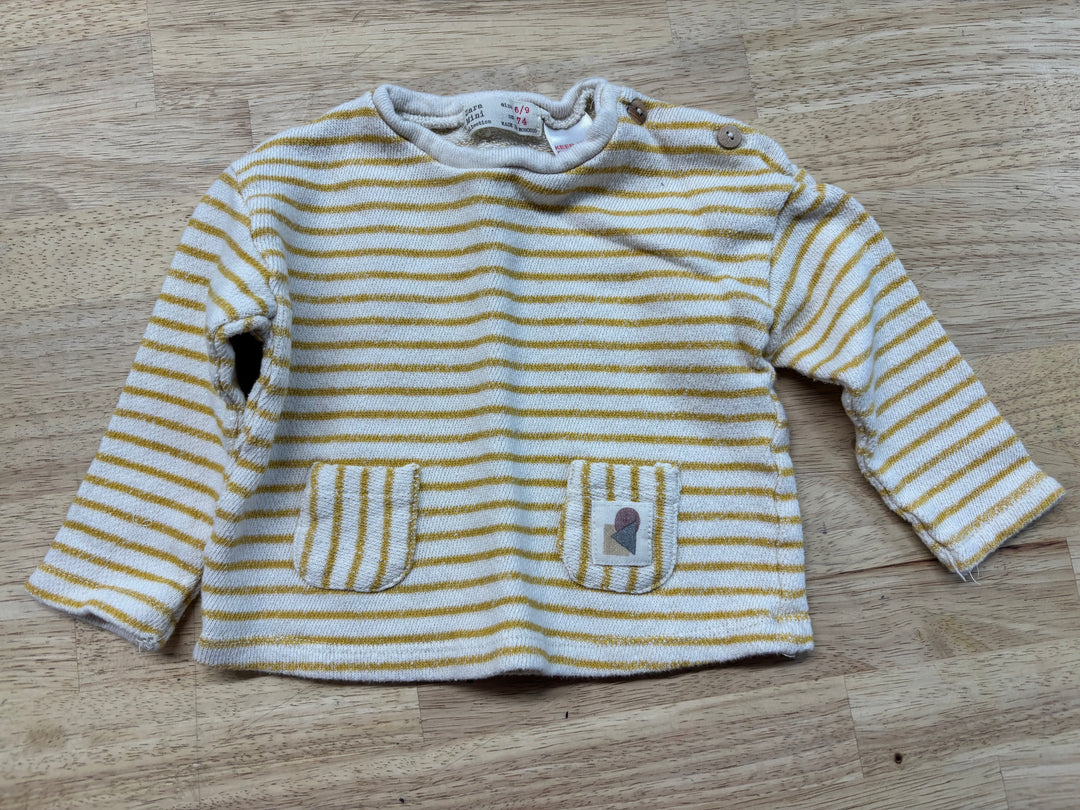 Zara Mini Terry Long Sleeve Shirt – Yellow/White Stripe | 6–9M