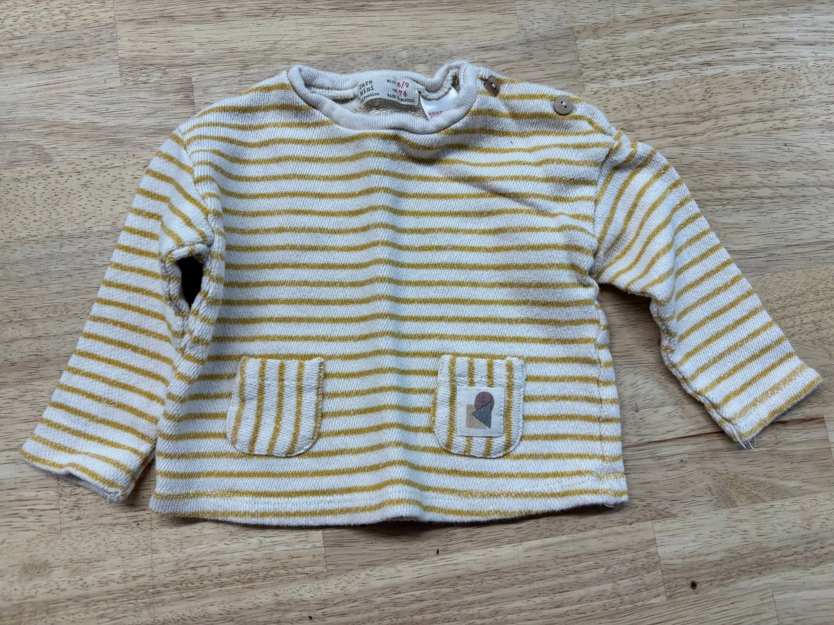 Zara Mini Terry Long Sleeve Shirt – Yellow/White Stripe | 6–9M - Nest and Sprout - Consignment