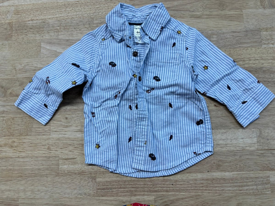 Carter’s Print Button - Up Shirt – Pinstripe | 6M - Nest and Sprout - Consignment