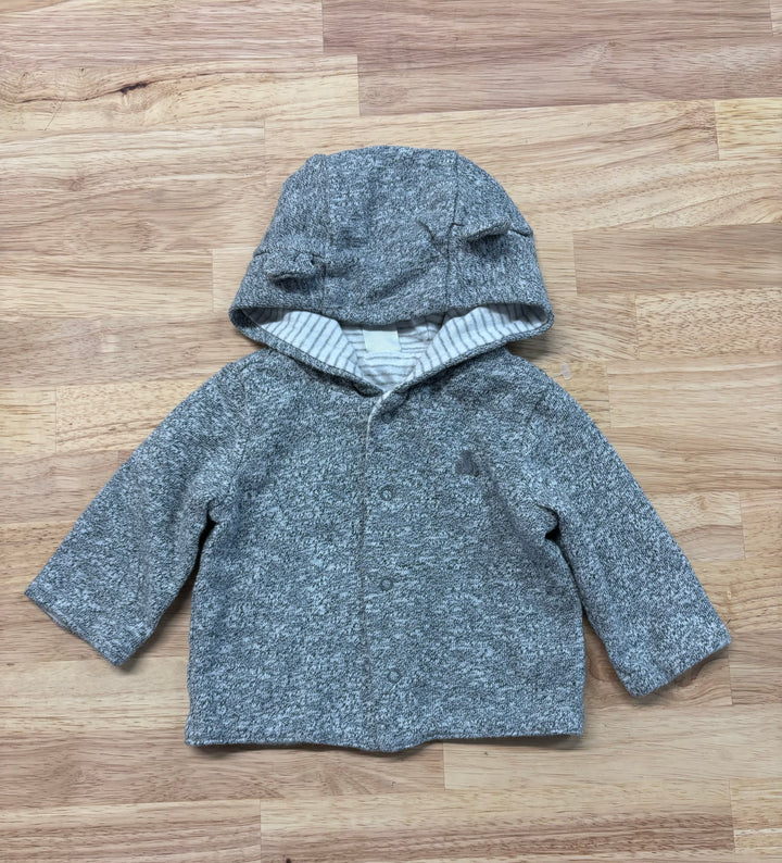 Gap Reversible Button Cardigan, 0-3 Months, Grey and Stripes