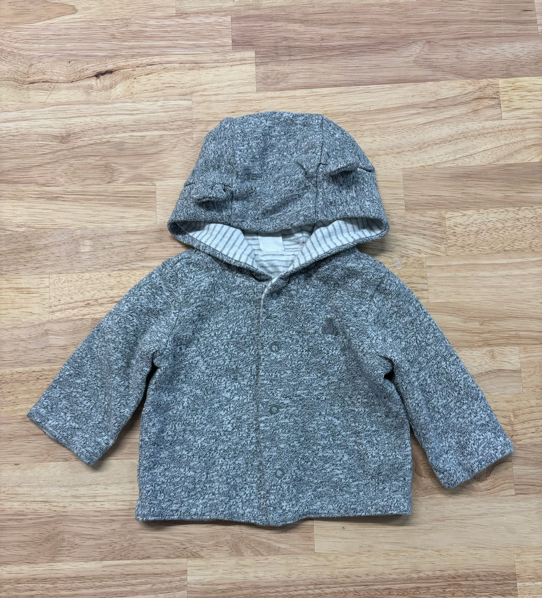 Gap Reversible Button Cardigan, 0-3 Months, Grey and Stripes