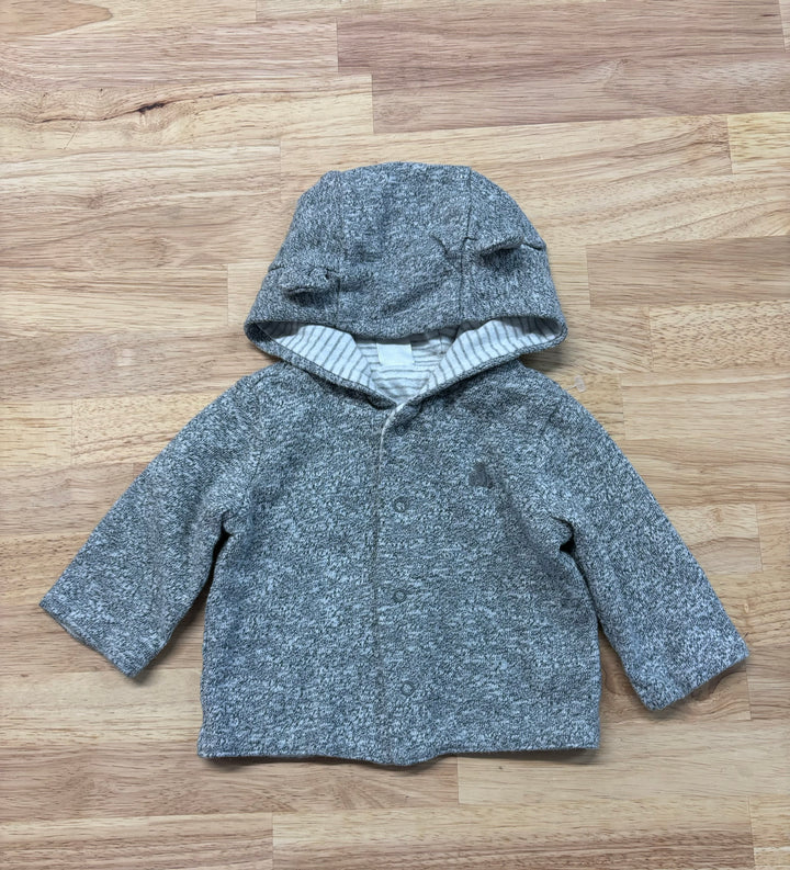 Gap Reversible Button Cardigan, 0-3 Months, Grey and Stripes