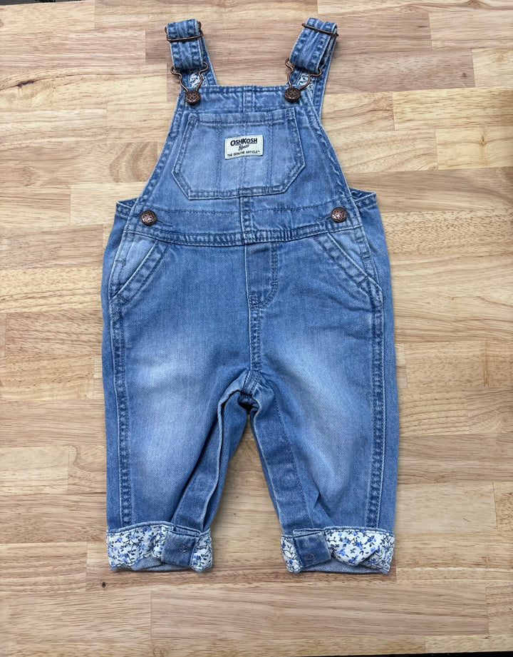 OshKosh Overalls, 6 Months, Light Denim with Floral