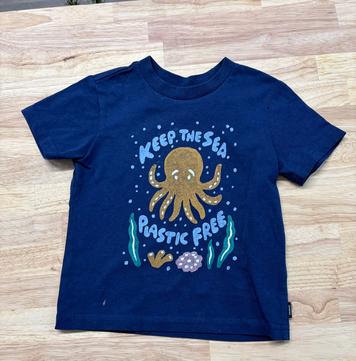 Tentree Shirt, 3T, Blue with "Keep the Sea Plastic Free"