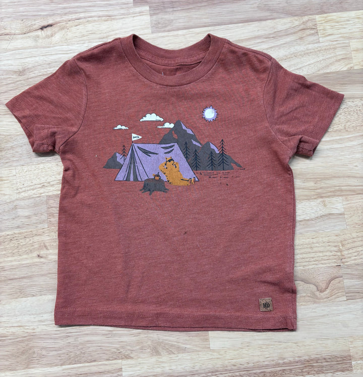 Tentree Shirt, 18-24 Months, Orange with Bear Camping Print