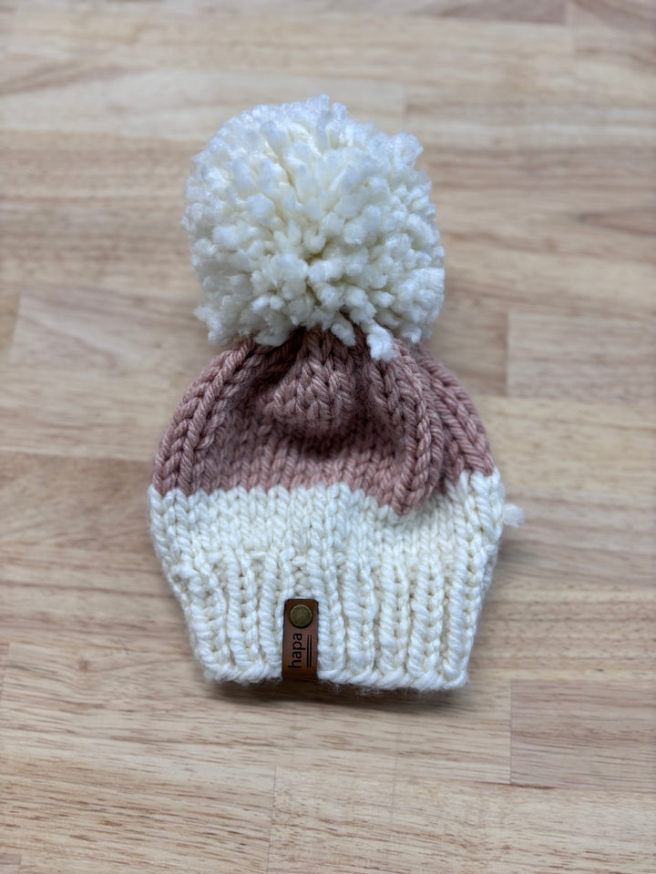 Hapa Hand-Knit Child Toque, Cream and Pink Stripes