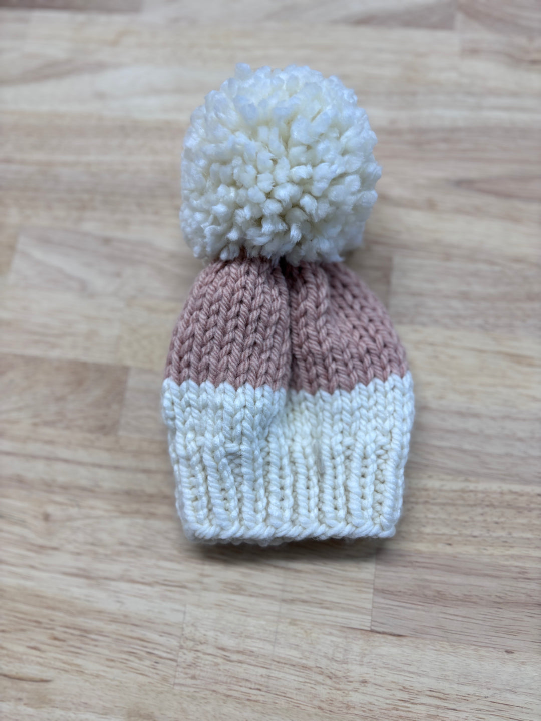 Hapa Hand-Knit Child Toque, Cream and Pink Stripes