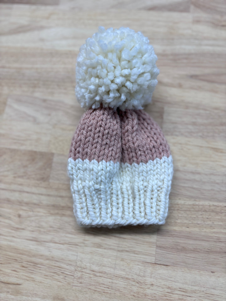 Hapa Hand-Knit Child Toque, Cream and Pink Stripes