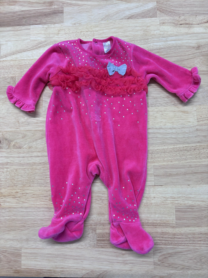 Petit Lem Newborn Fleece Romper, Pink with Sparkles