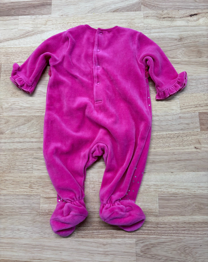 Petit Lem Newborn Fleece Romper, Pink with Sparkles