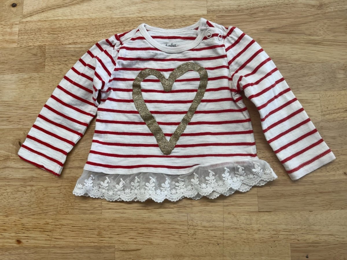 Baby B’gosh Shirt 6M – Red & White Stripe with Gold Heart - Nest and Sprout - Consignment