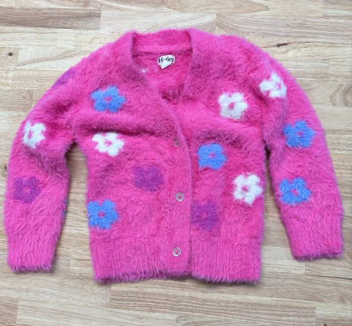 Hatley Sweater, Size 5, Fuzzy Fur with White Flowers