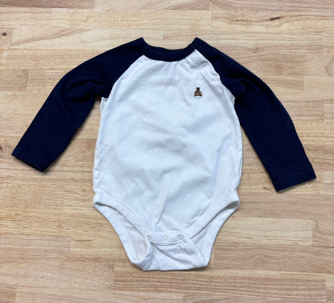 Gap Bodysuit, 12-18 Months, White with Blue Sleeves