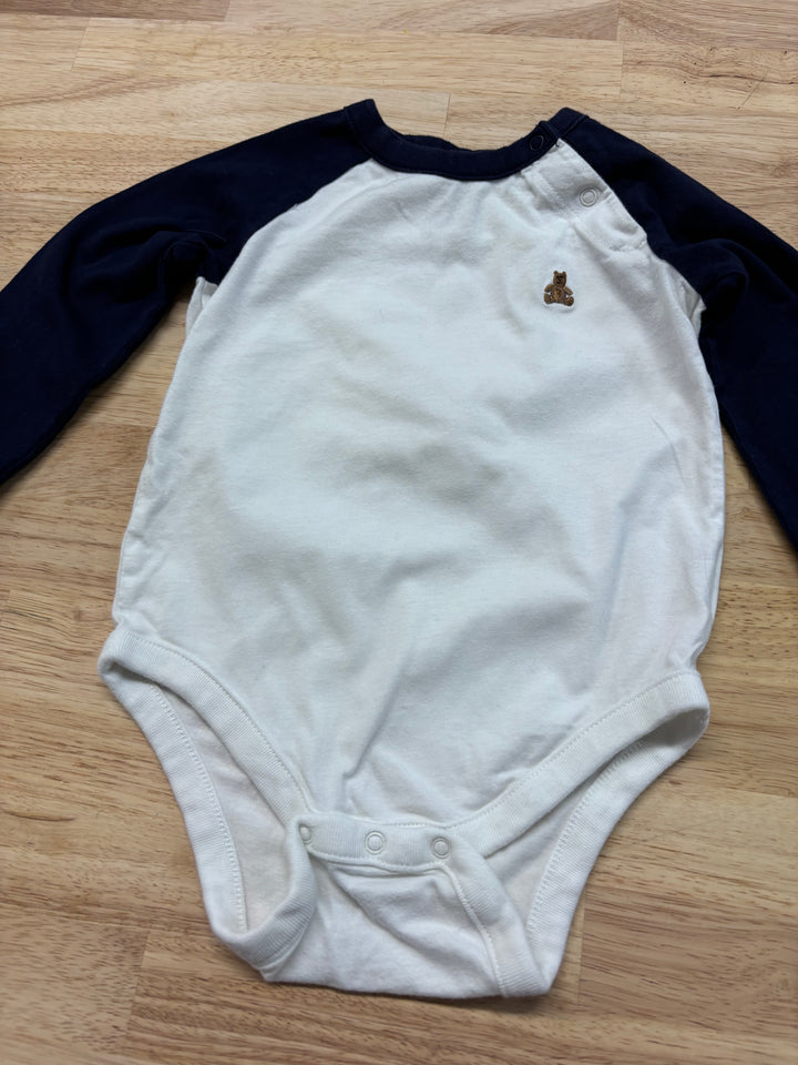 Gap Bodysuit, 12-18 Months, White with Blue Sleeves