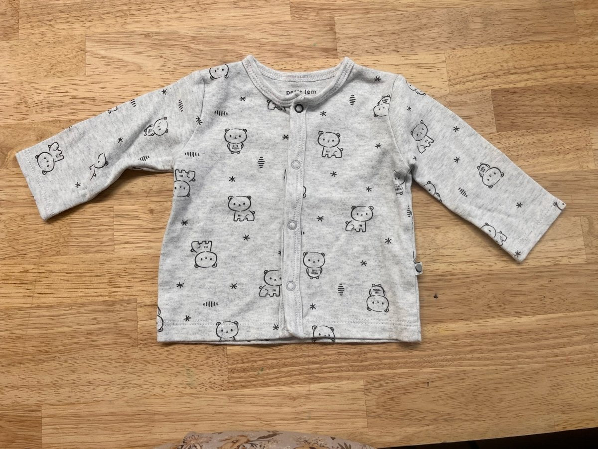 Petit Lem 3 Month Button - Up Shirt – Heather Grey with Bears - Nest and Sprout - Consignment