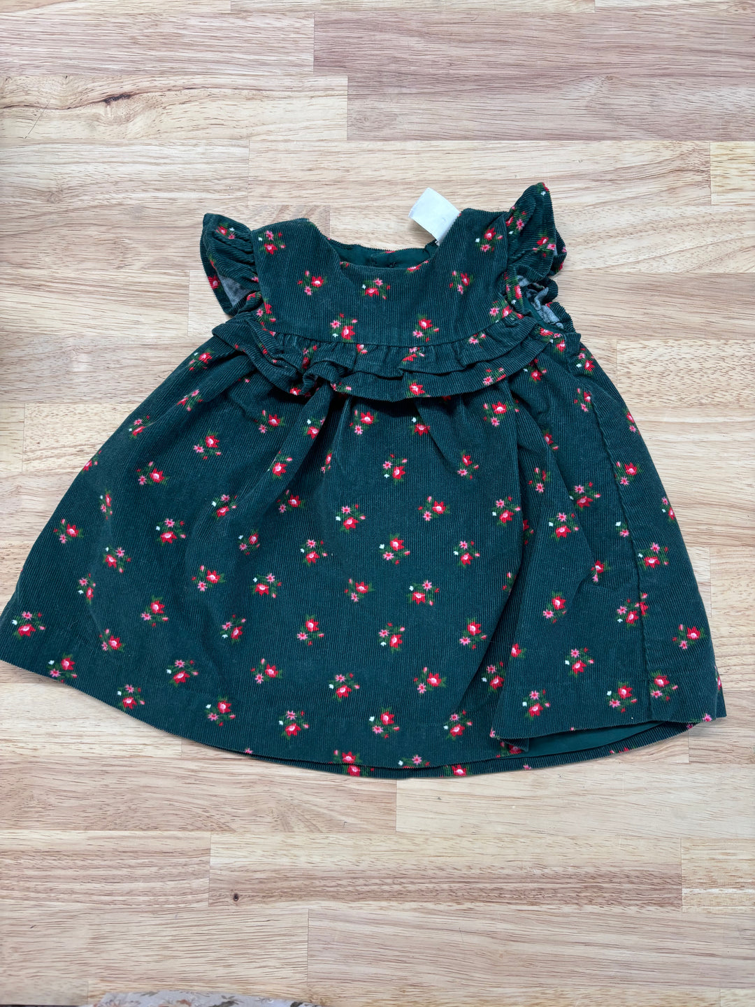 Carters Dress, 3 Months, Green Corduroy with Red Flowers