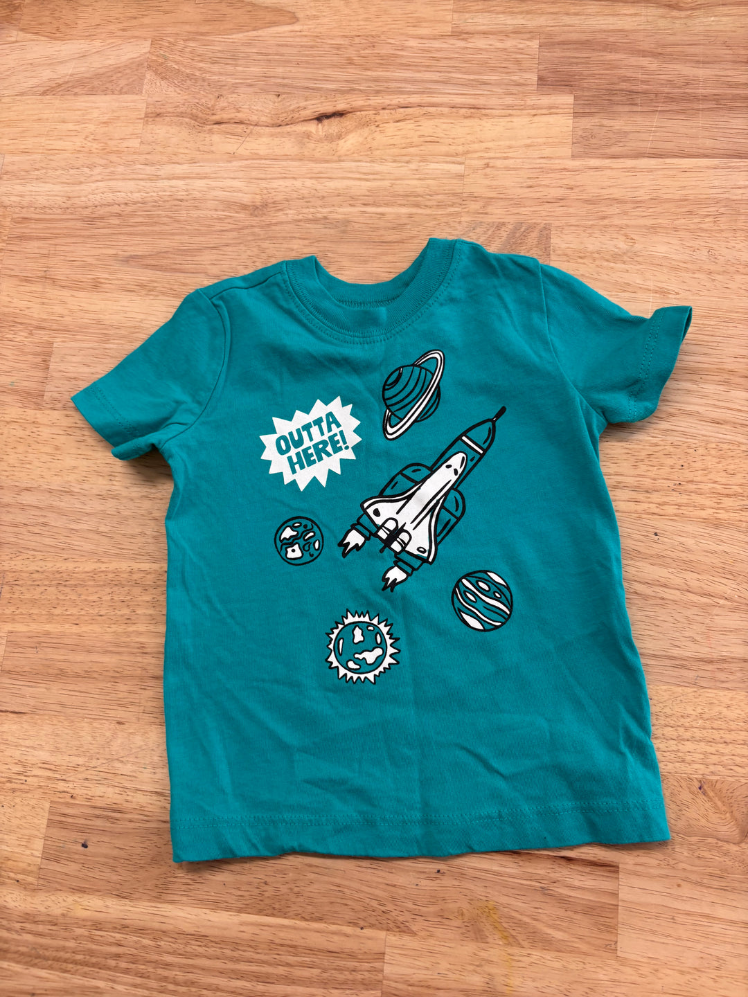OshKosh 6 Months “Outta Here” Teal Shirt (Like New)