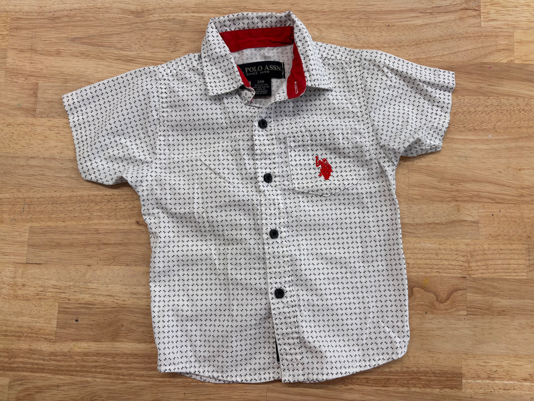 US Polo Assn. 24 Months White Pattern Button-Up Shirt