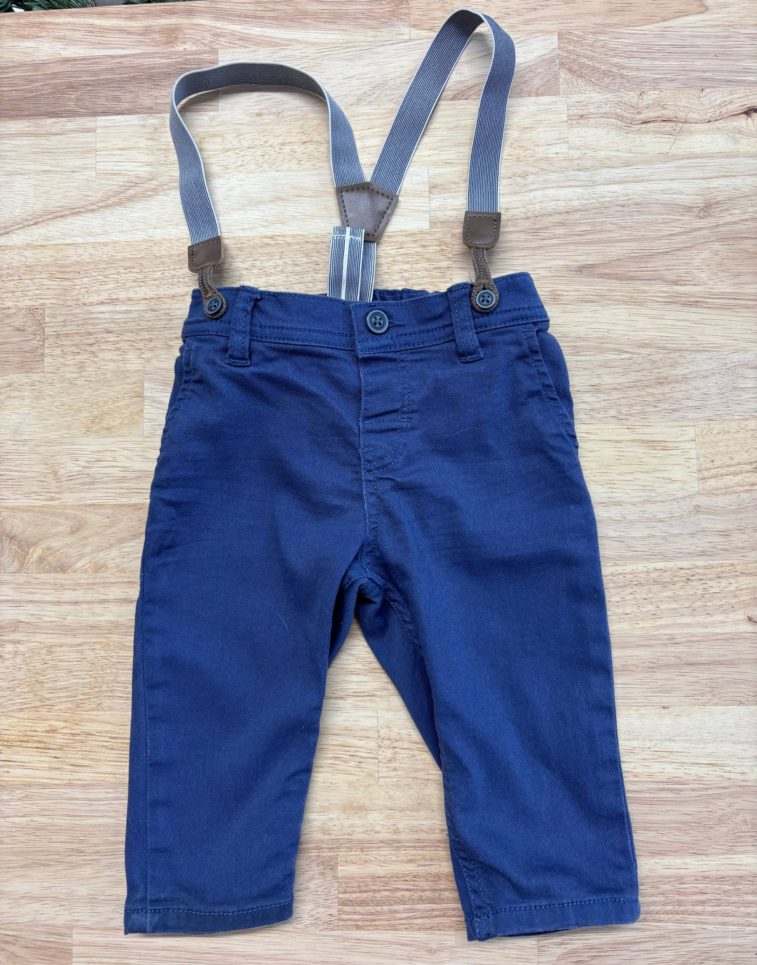 H&M Blue Pants with Suspenders - 9 Months