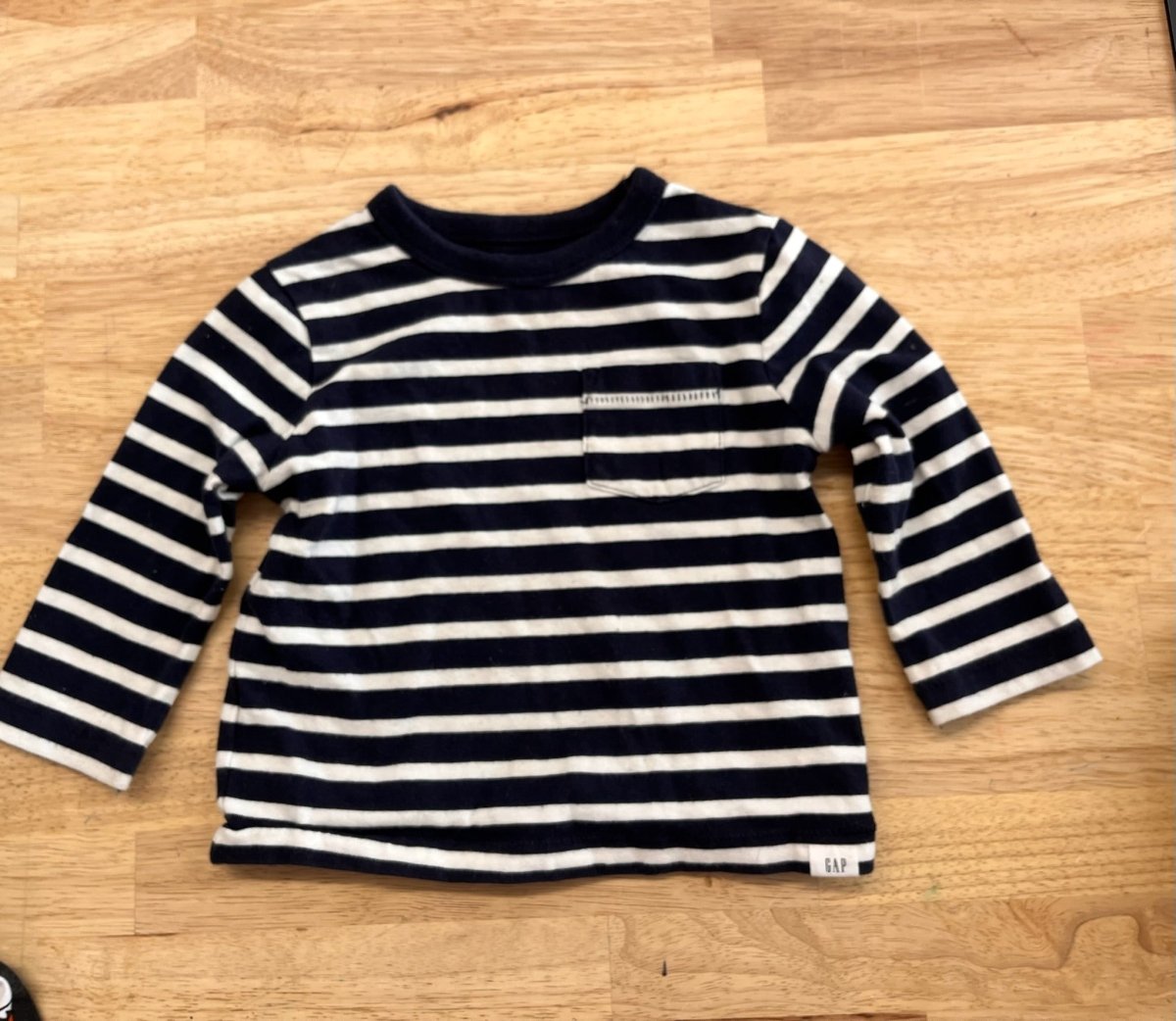 Gap 6–12 Month Shirt – Blue & White Stripe - Nest and Sprout - Consignment