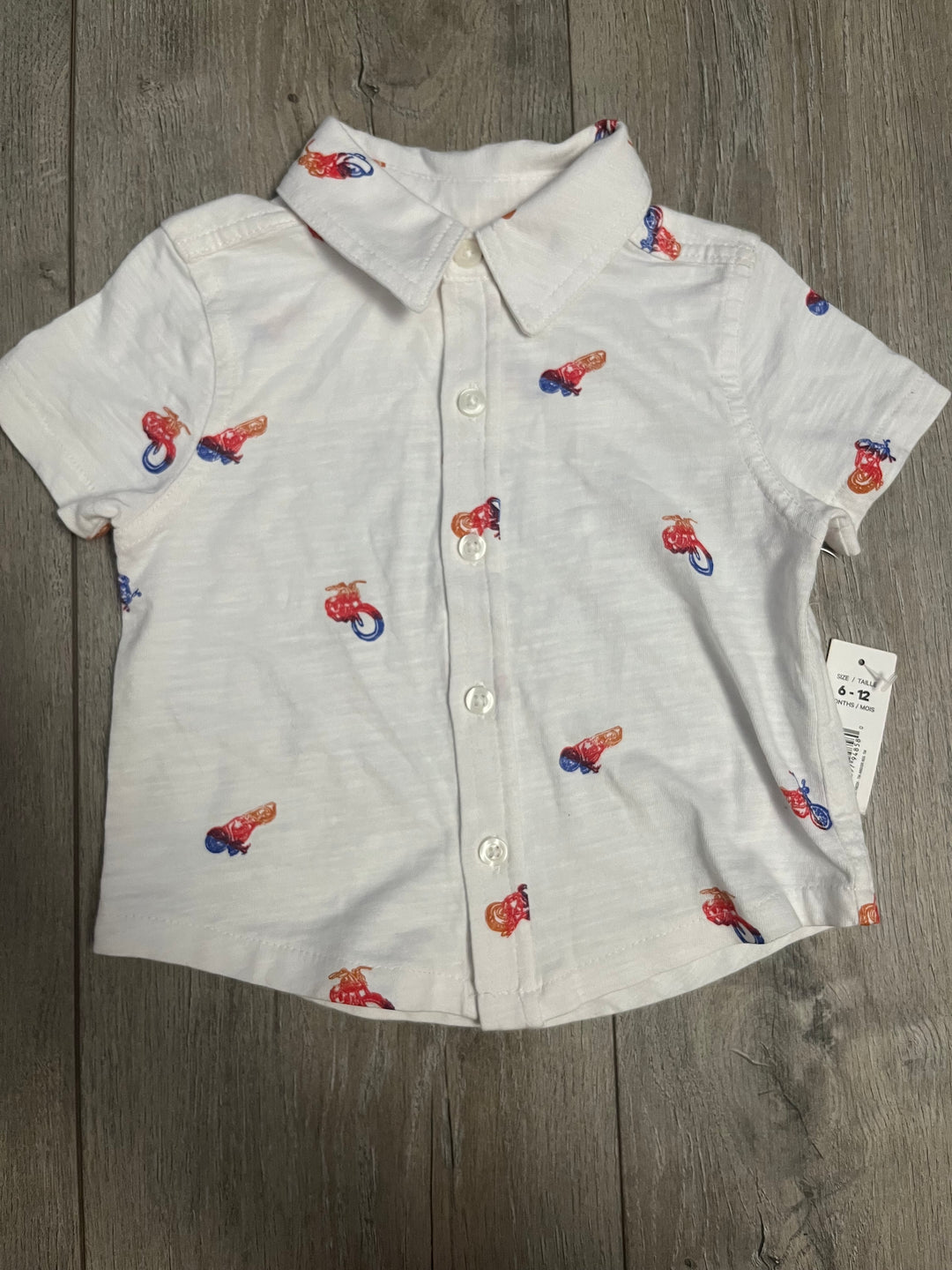 Joe Fresh Collared Tee – 3–6M | White | Motorcycle Graphics | NWT