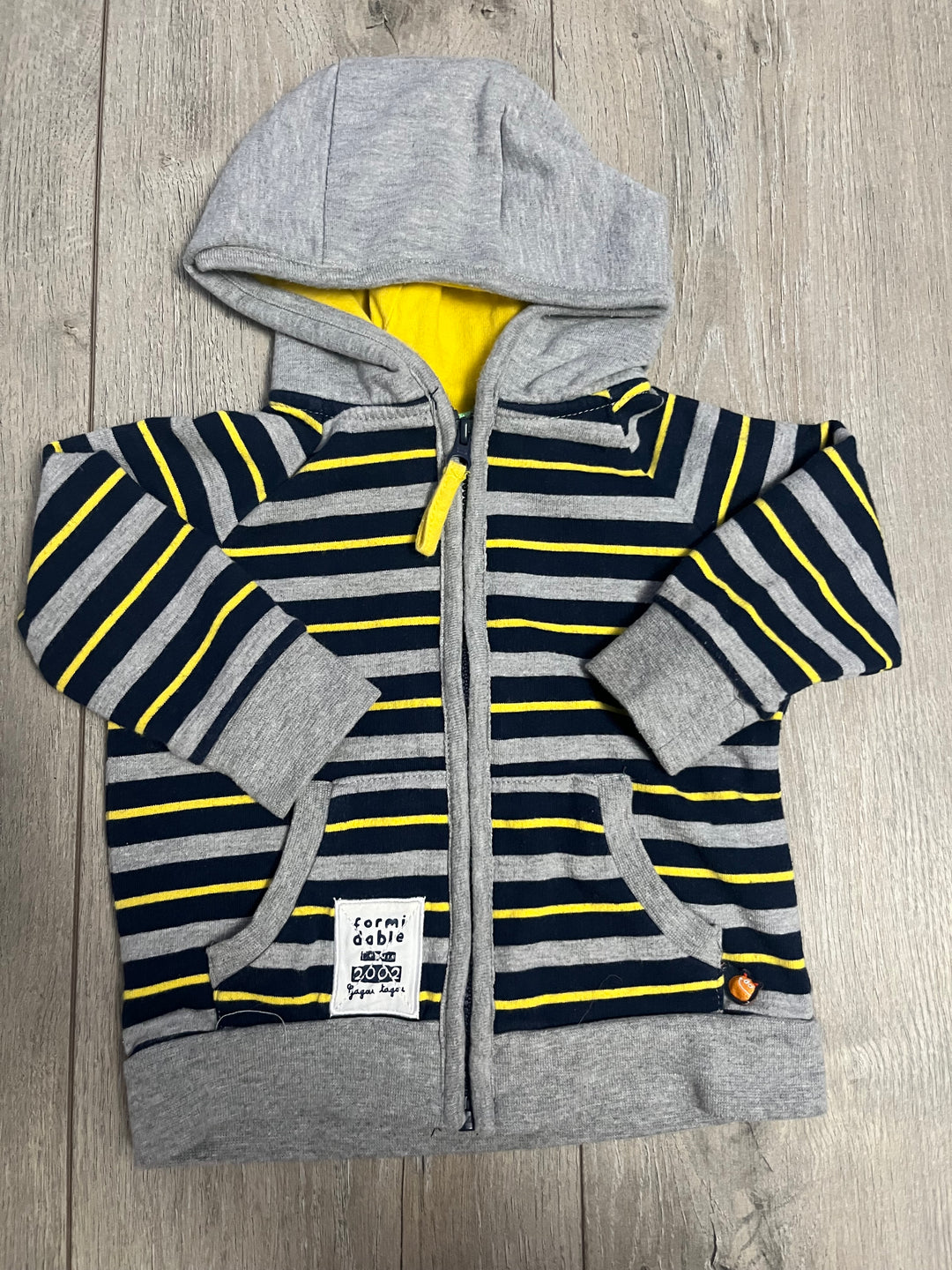 Gagou Tagou Zip Hoodie – 6M | Yellow, Navy &amp; Grey