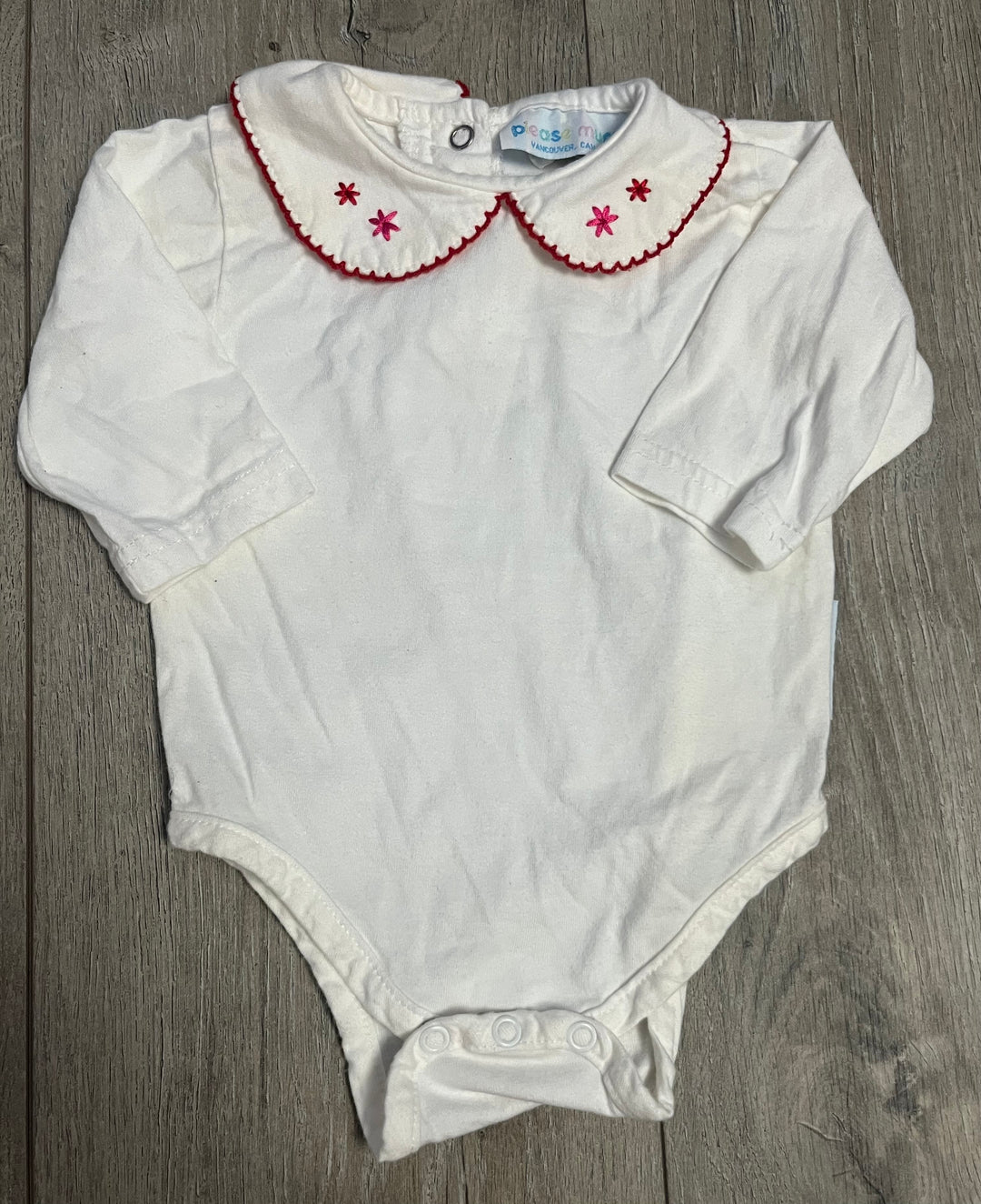 Please Mum Collared Bodysuit – 3M | Long Sleeve | Embroidered Floral Collar