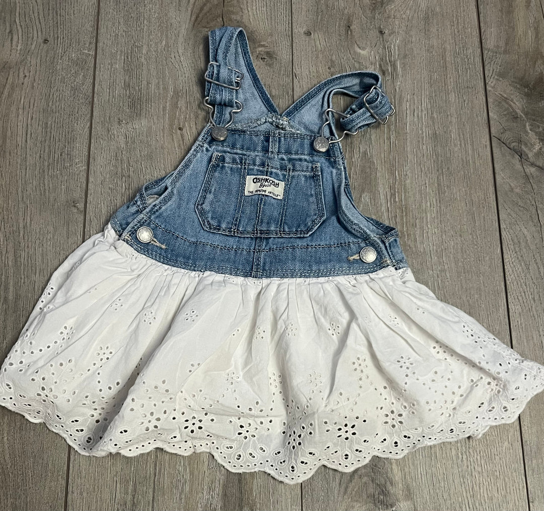 OshKosh Denim Overall Dress – 12M | Eyelet Skirt