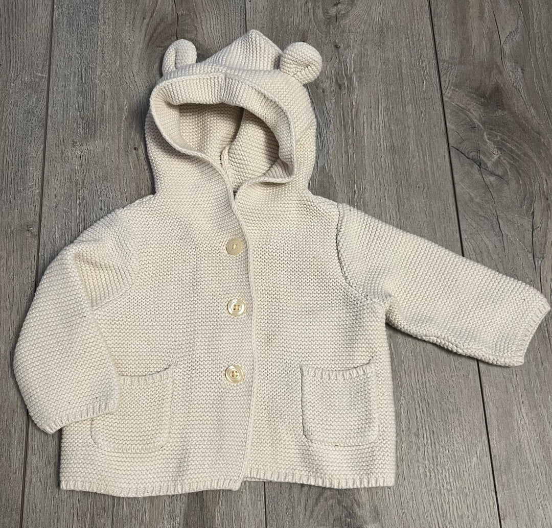 Baby Gap Hooded Knit Sweater – 3–6M | Cream | Button-Up