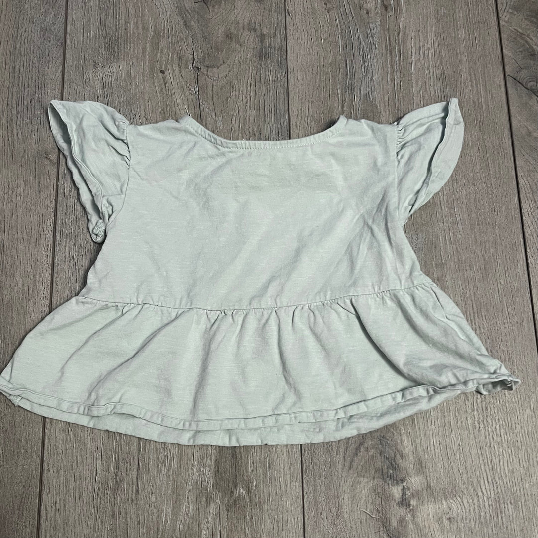 Zara Peplum Shirt – 6–9M | Sage | Short Sleeve
