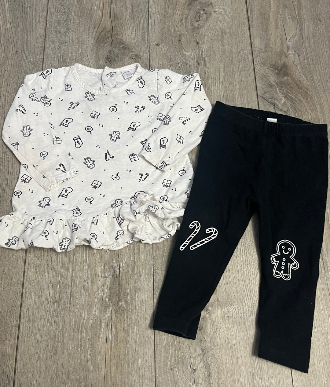 Petit Lem Peplum Tunic &amp; Leggings Set – 18M | White | Christmas Doodle Print